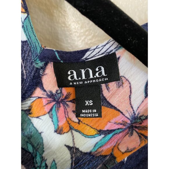 ANA A New Approach Floral Print Navy Sleeveless Top‎ With V-Neck XS Rayon - Picture 4 of 6